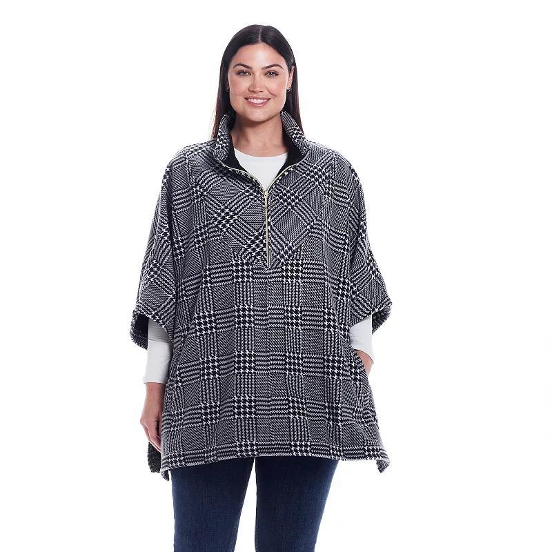 Women's Weathercast Zip Fleece Poncho, Black White Product Image