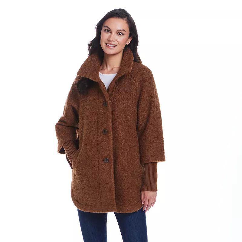 Women's Weathercast Button Front Boucle Topper Coat with Knit Sleeves, Size: Small, Toffee Product Image