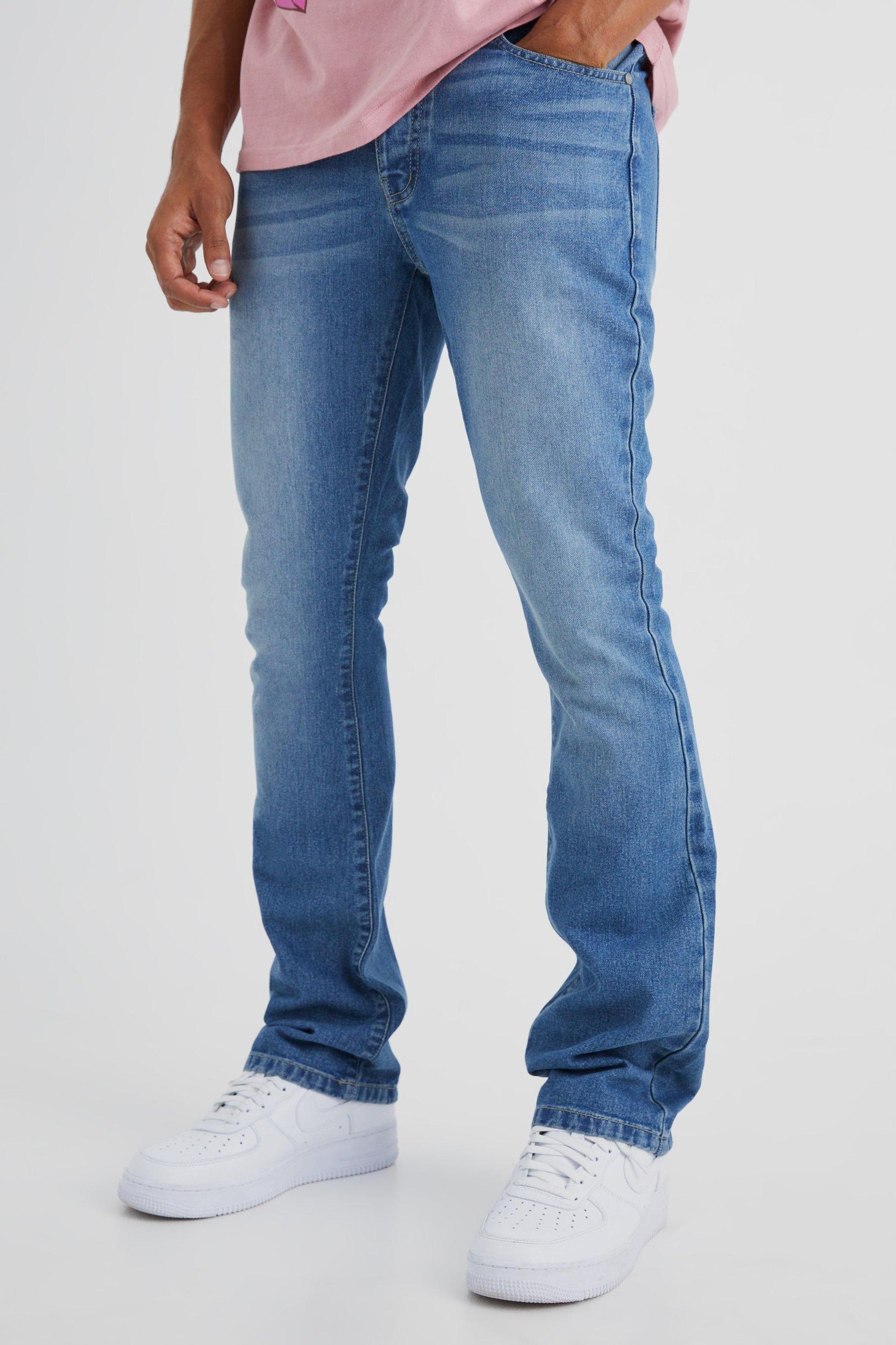 Mens Slim Flare Rigid Washed Jeans - Blue Product Image