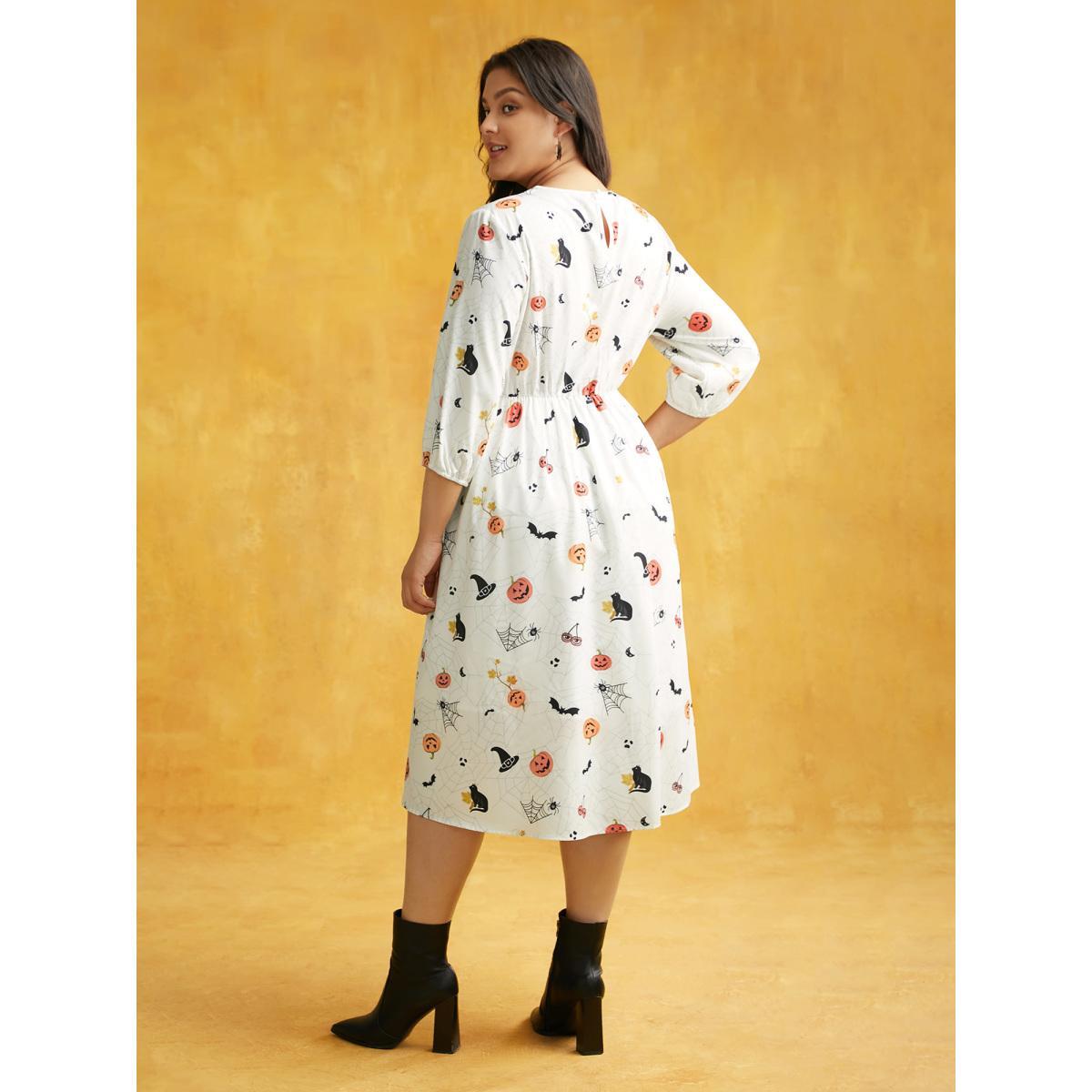 Plus Size Pumpkin Patch Retro Collared Midi Dress Beige Women Cocktail Contrast Party Curvy Bloomchic 22-24/3X Product Image