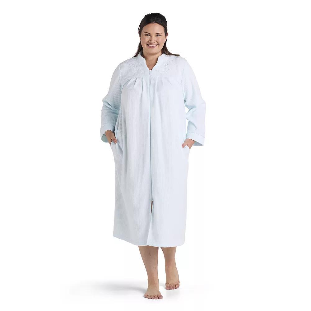 Plus Size Miss Elaine Essentials Brushed Back Terry Long Zip Robe, Women's, Size: 3XL, Green Product Image
