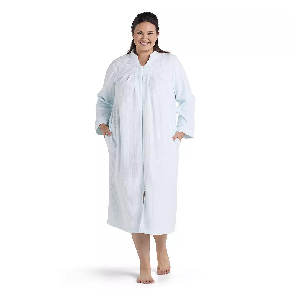 Plus Size Miss Elaine Essentials Brushed Back Terry Long Zip Robe, Women's, Size: 3XL, Green Product Image
