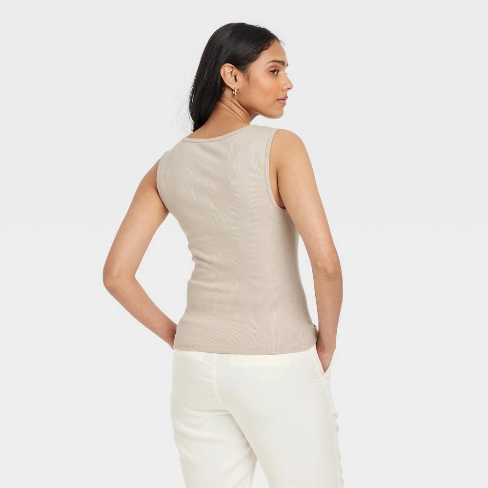 Women's Ribbed Tank Top - A New Day™ Beige S: Cotton Modal Blend, Squareneck, Pullover, Midweight Fabric Product Image