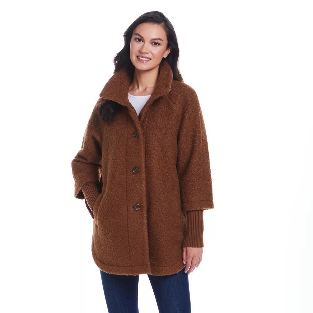 Women's Weathercast Button Front Boucle Topper Coat with Knit Sleeves, Size: Small, Toffee Product Image