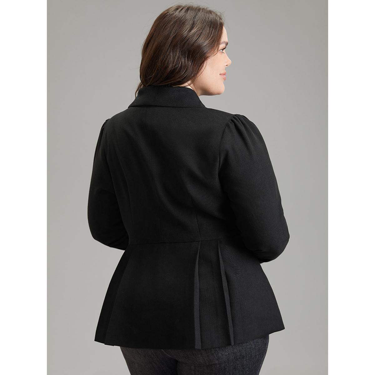 Plus Size Lapel Collar Plicated Detail Button Up Blazer Black Women Work Plain Lined Sleeve Long Sleeve Lapel Collar 12/L Workwear Essentials Blazers BloomChic Product Image