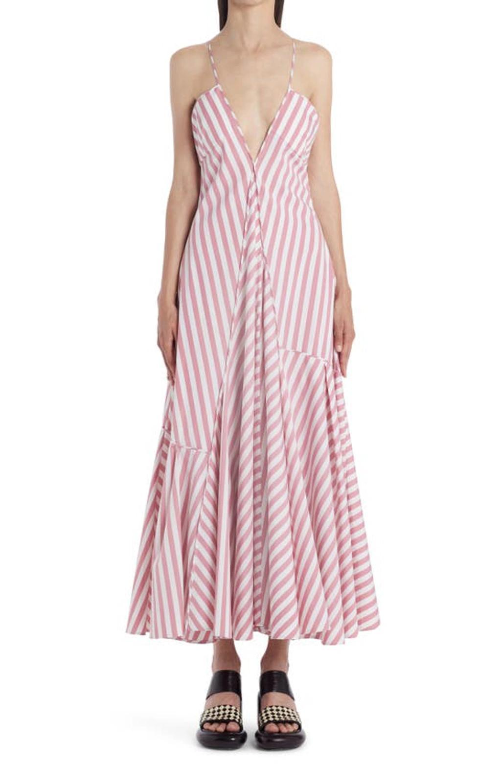 JIL SANDER Dress Q 18 - Yarn Dyed Organic Cotton Stripe In Open White Product Image