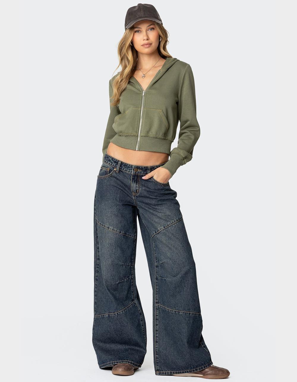 EDIKTED Distressed Stitch Cropped Hoodie Product Image