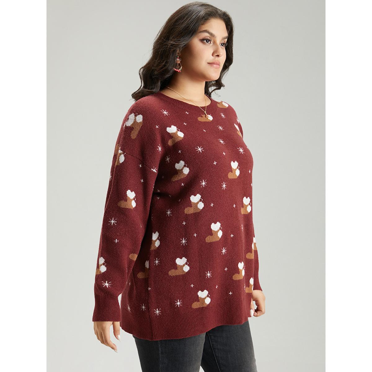 Plus Size Supersoft Essentials Christmas Print Star Round Neck Pullover Scarlet Women Casual Loose Long Sleeve Round Neck Festival-Christmas Pullovers BloomChic 26/4X Product Image