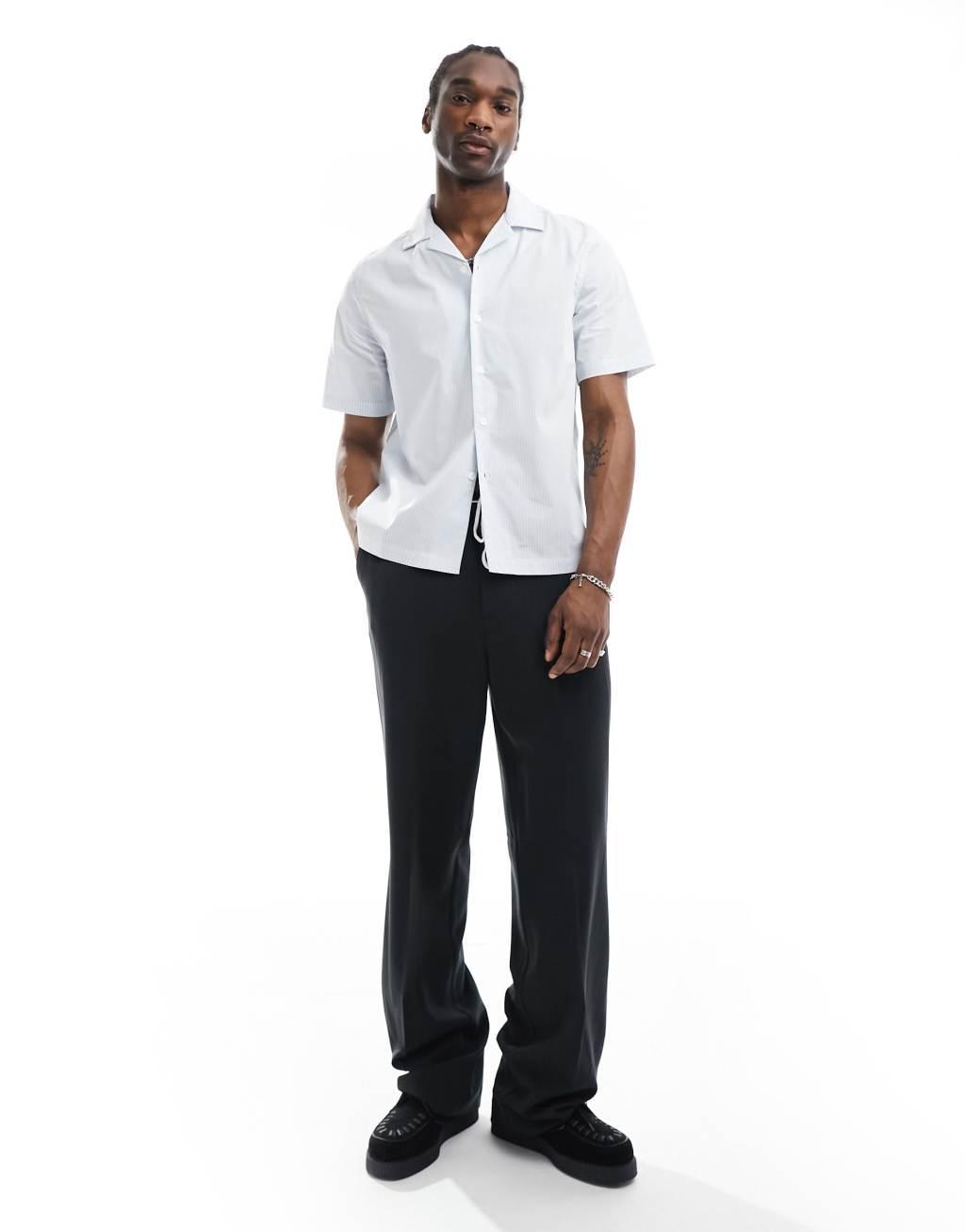 ASOS DESIGN relaxed smart stripe shirt in light blue Product Image