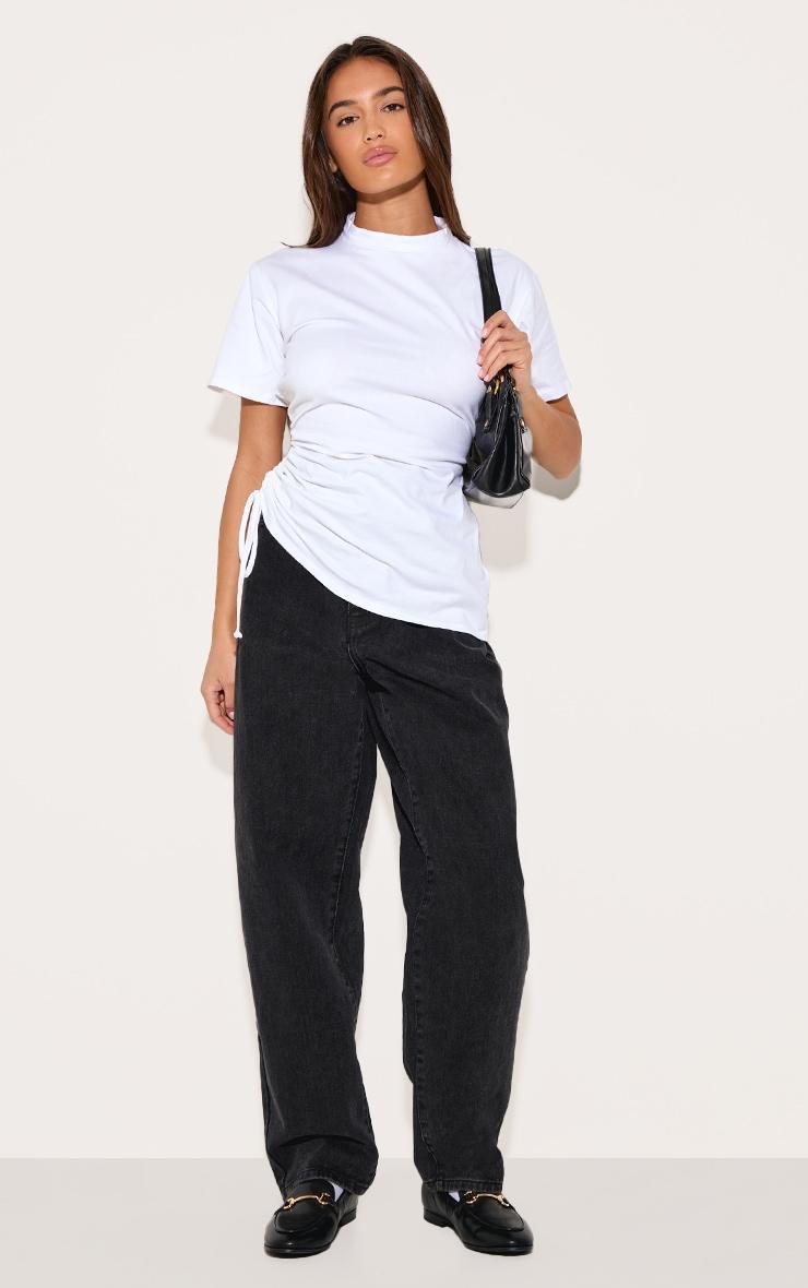 White Oversized Ruched Side Detail T Shirt Product Image