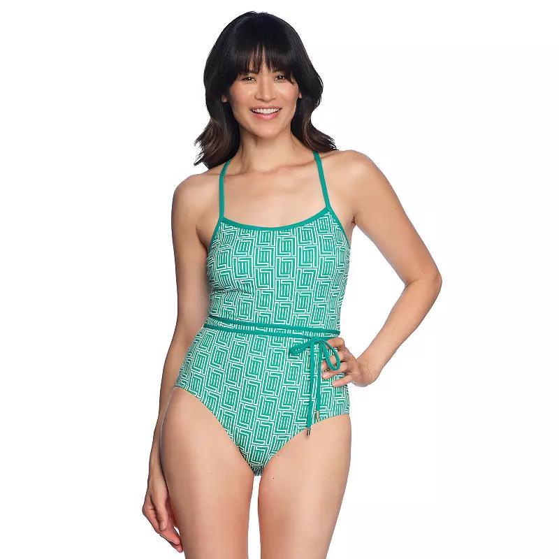 LOFT One-Piece Tie Waist Swimsuit, Women's, Size: XL, Irish Green Product Image