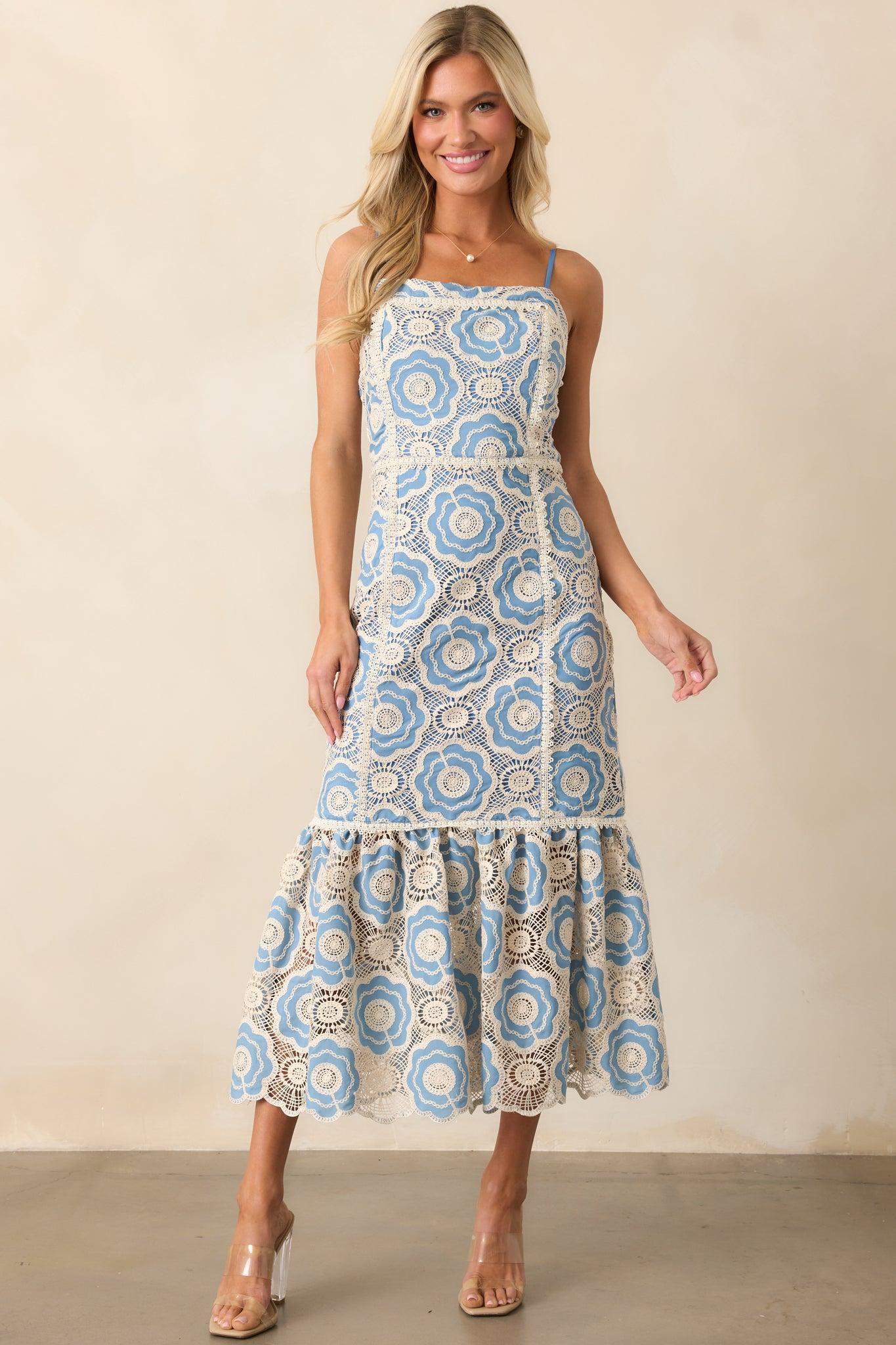 Simply Gorgeous Light Blue Embroidered Eyelet Maxi Dress Product Image