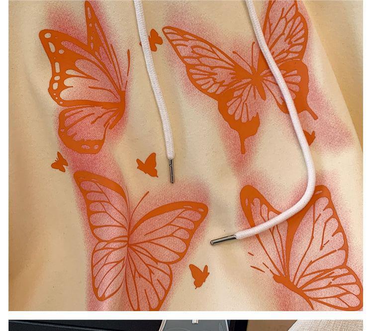 Plus Size Butterfly Print Drawstring Hoodie Product Image
