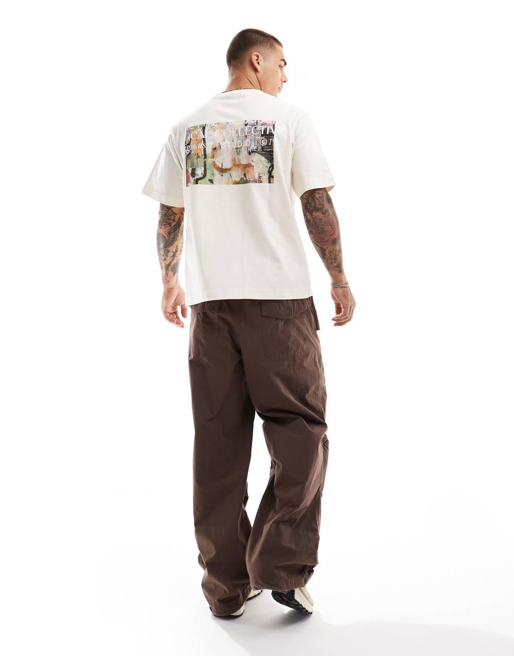 Jack & Jones oversized t-shirt with arty back print in cream Product Image