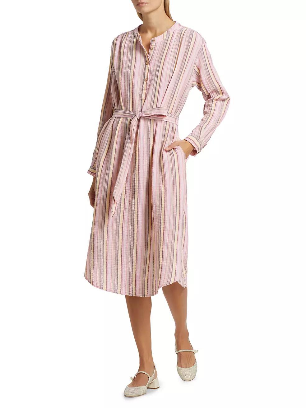 Kylie Striped Tie-Waist Midi-Dress Product Image