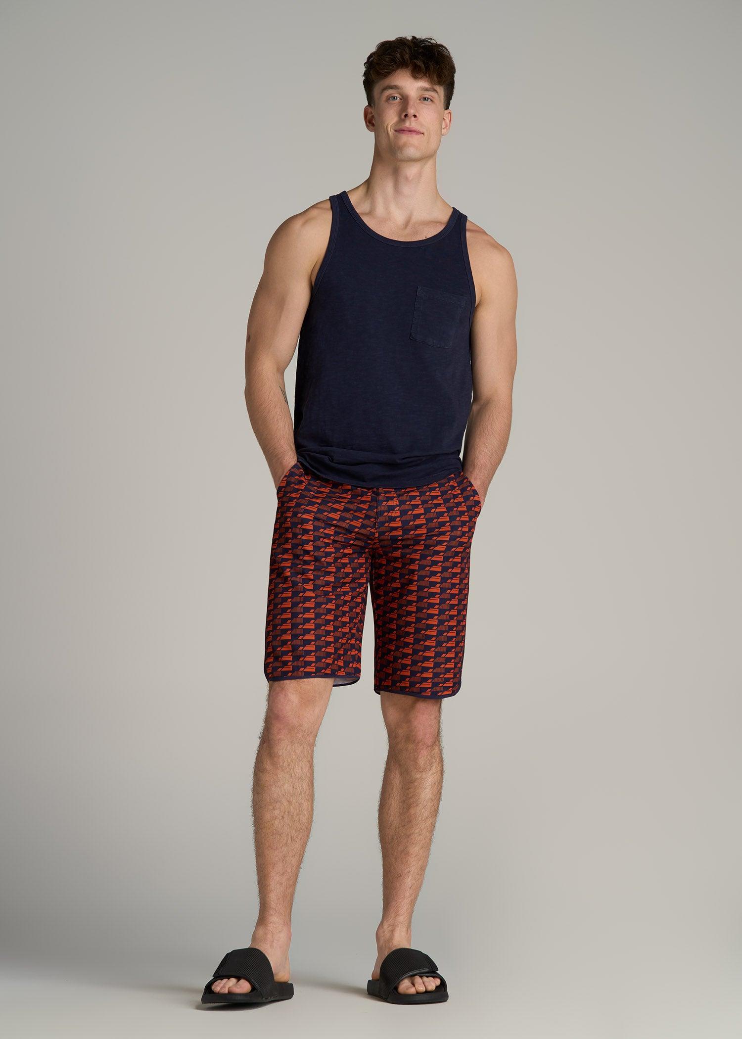 Hi-Tide Scallop Board Shorts for Tall Men in Bright Orange Geometric Male Product Image