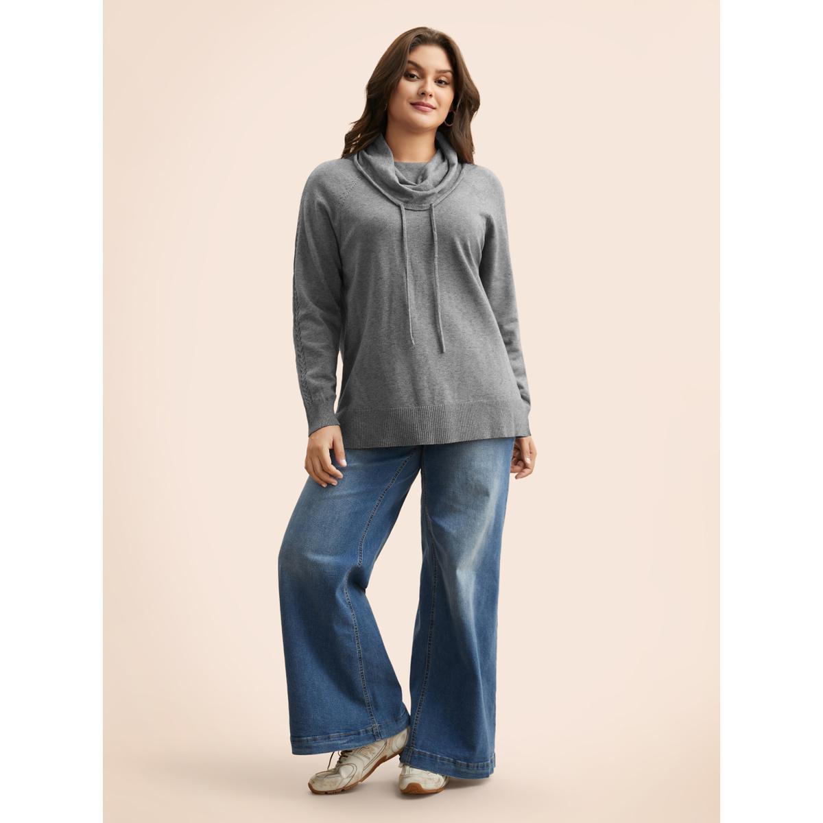 Plus Size Supersoft Essentials Turtleneck Raglan Sleeve Pullover DarkGray Women Casual Long Sleeve Turtleneck Everyday Pullovers BloomChic 26/4X Product Image