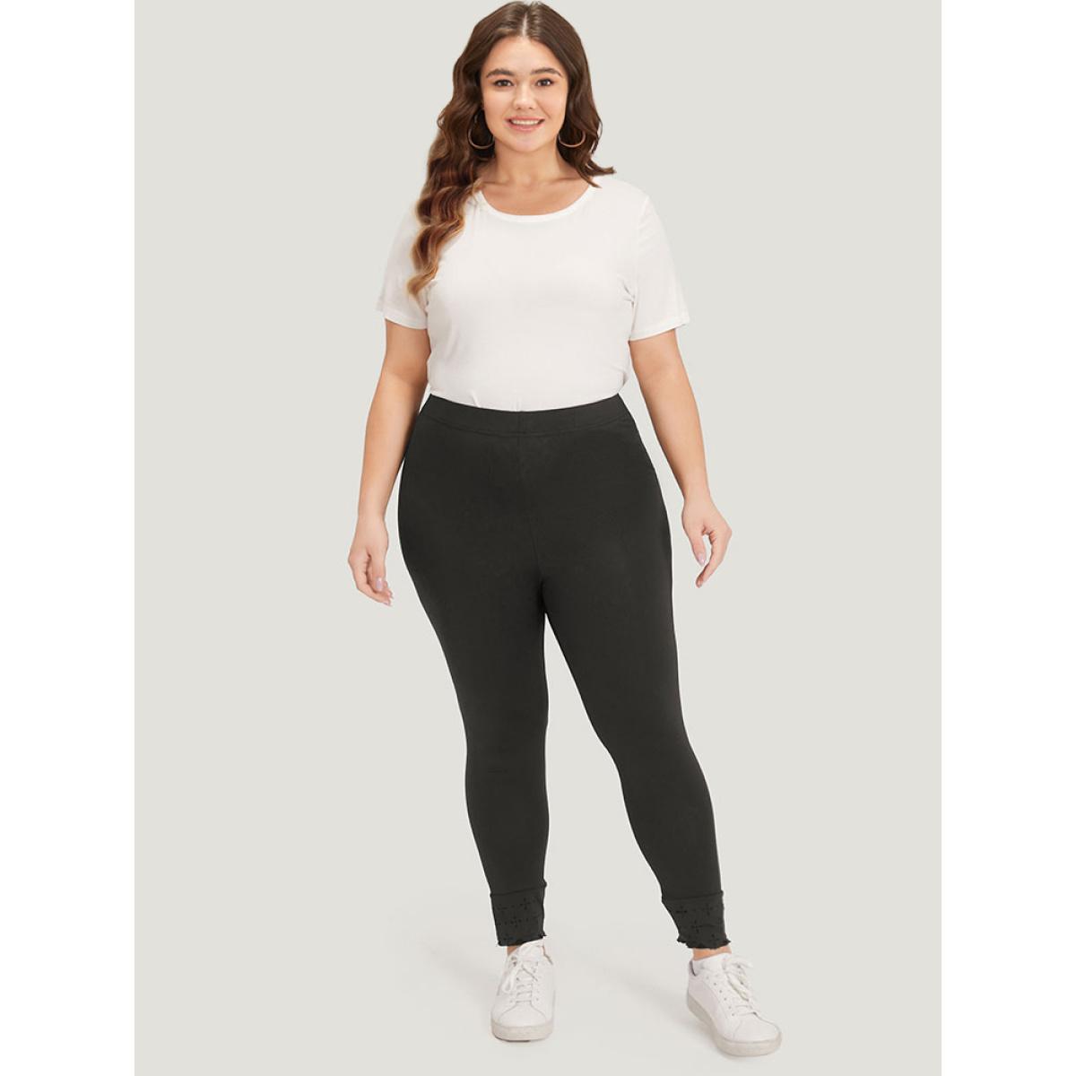 Plus Size Plain Distressed Roll Hem Skinny Leggings Women Black Casual High stretch Skinny High Rise Dailywear Leggings BloomChic 26/4X Product Image