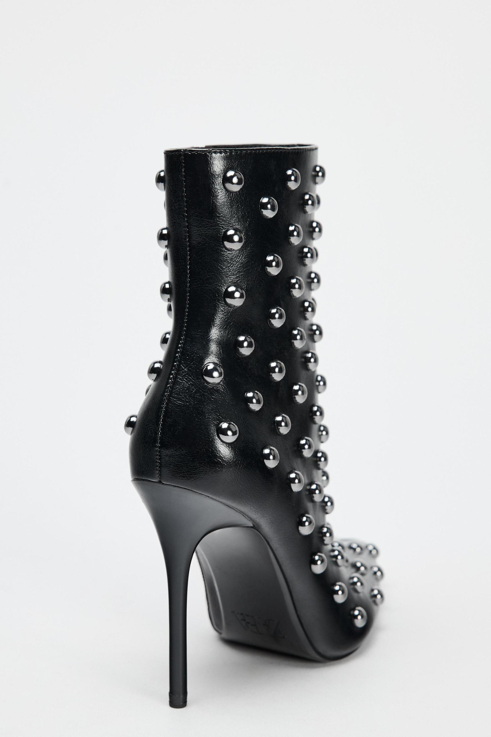 METAL APPLIQUÉ STILETTO HEELED ANKLE BOOTS Product Image