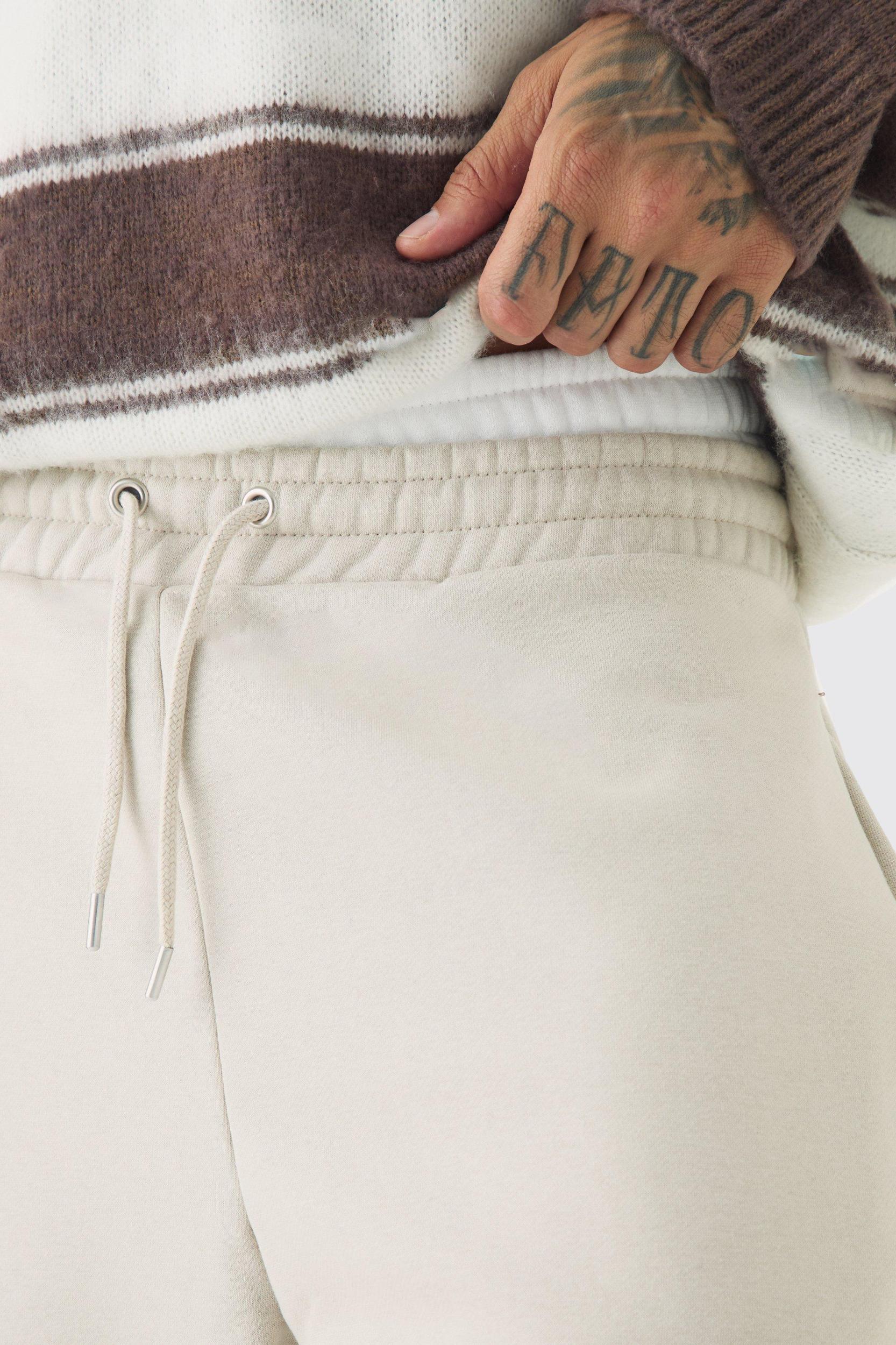 Tall Double Waistband Baggy Fit Joggers In Stone | boohooMAN USA Product Image