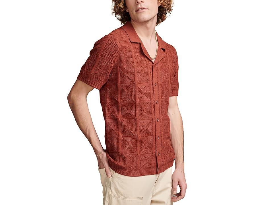 Lucky Brand Crochet Camp Collar Short Sleeve Shirt (Burnt Henna) Men's Jacket Product Image