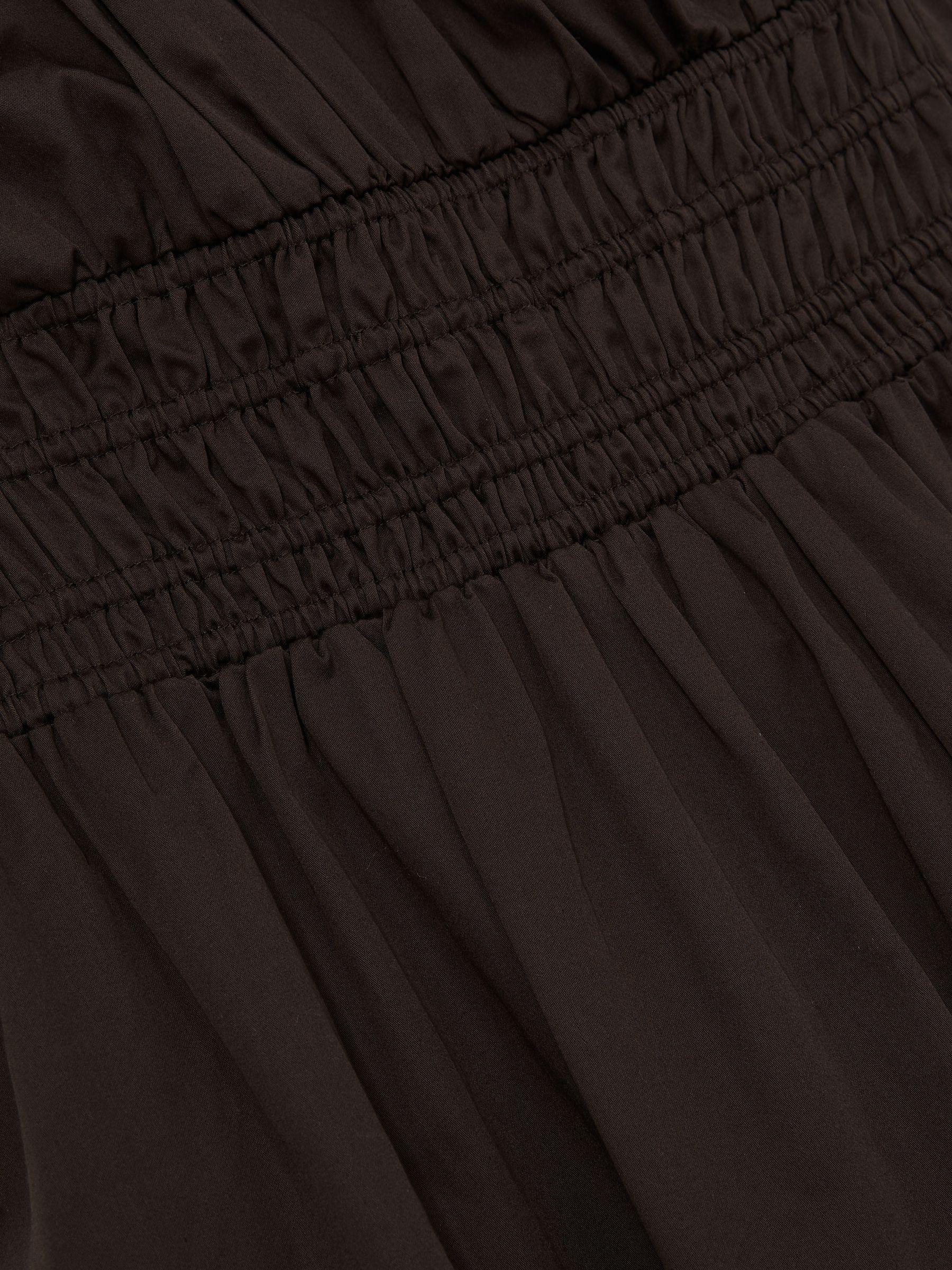 Cotton Craft-Stitch Shirred Midi Dress in Brown Product Image