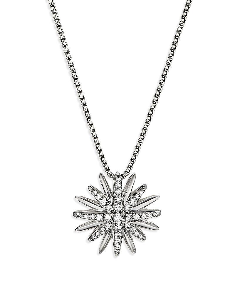 Womens Starburst Pendant Necklace in Sterling Silver with Diamonds, 19mm Product Image