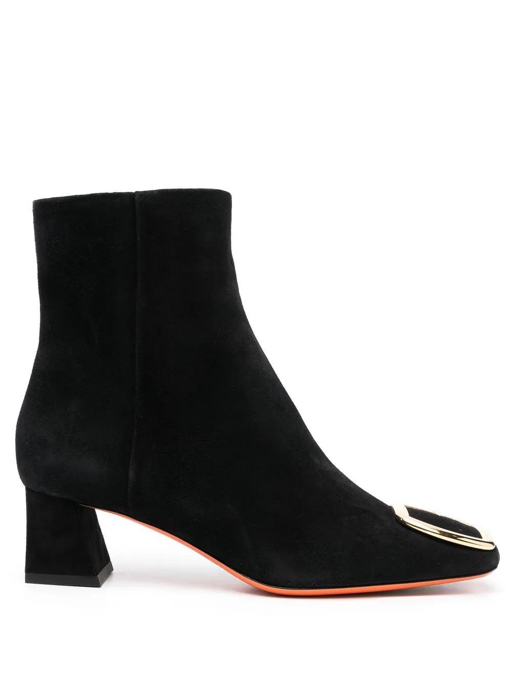 SANTONI Suede Mid-heel Boots In Black Product Image