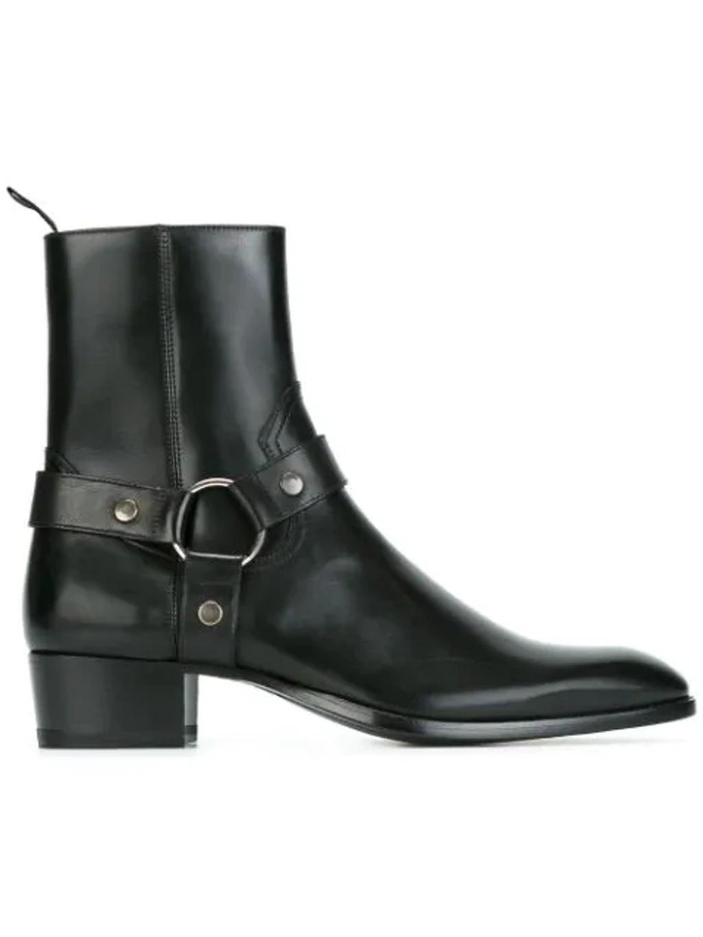 SAINT LAURENT Black Wyatt Harness Boots In Nero Product Image