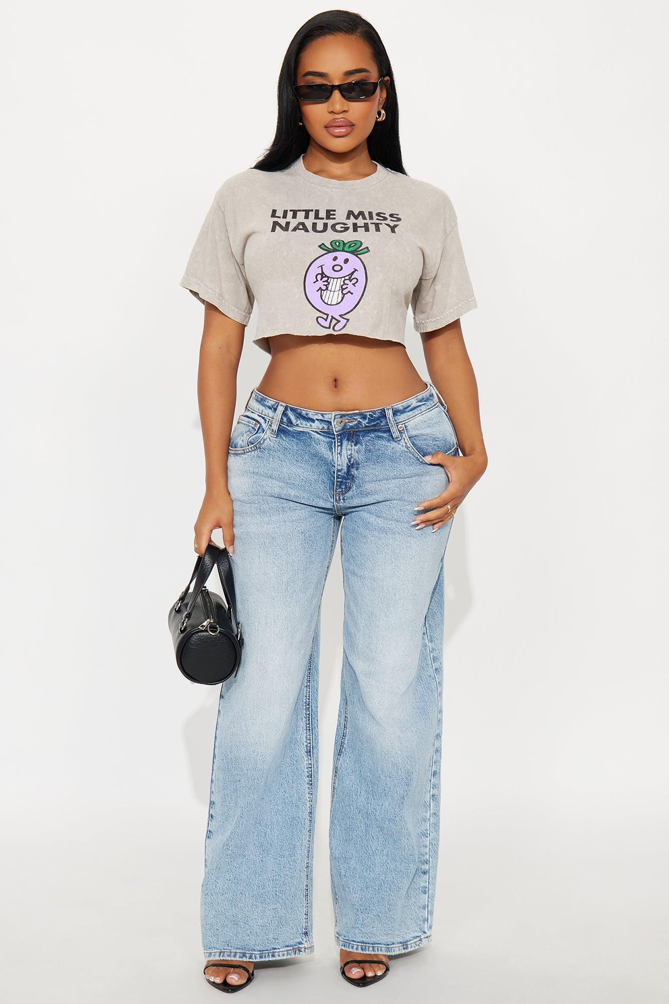 Little Miss Naughty Washed Cropped Tee - Sand Female Product Image