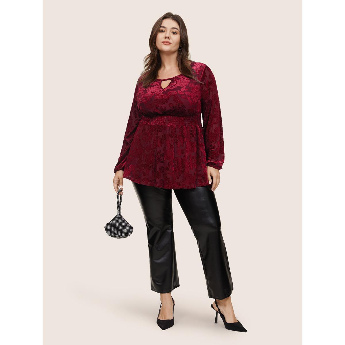 Plus Size Scarlet Velvet Keyhole Crochet Lace Blouse Women Glamour Long Sleeve Keyhole Cut-Out Party Blouses BloomChic 10/M Product Image