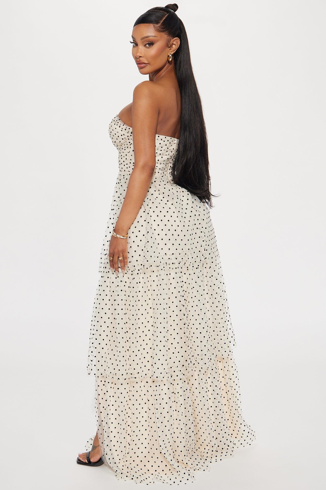 Elegant Polka Dot Maxi Dress - Cream/combo Product Image