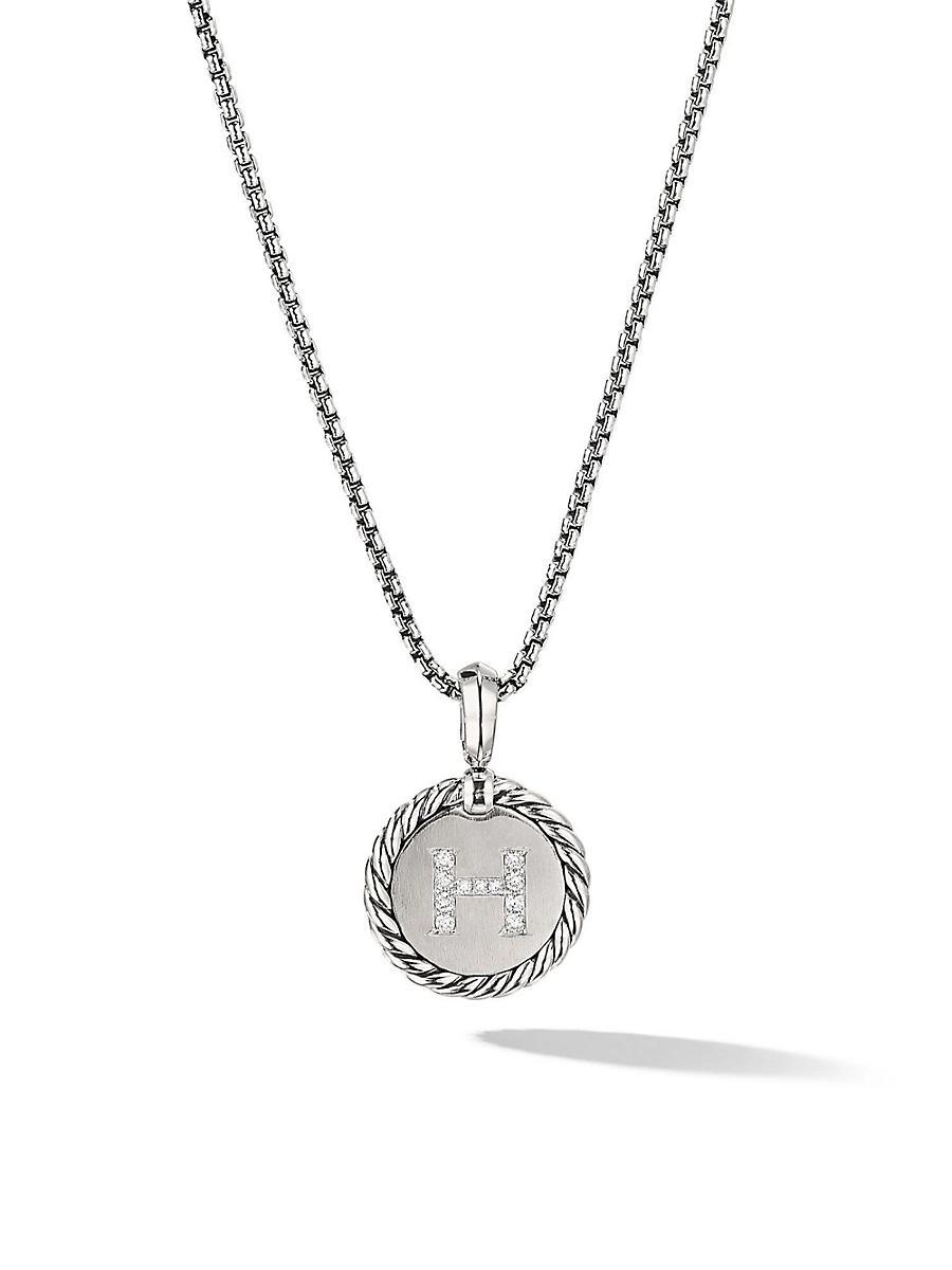 David Yurman Sterling Silver Cable Collectibles Initial Charm Necklace with Diamonds, 18 Product Image