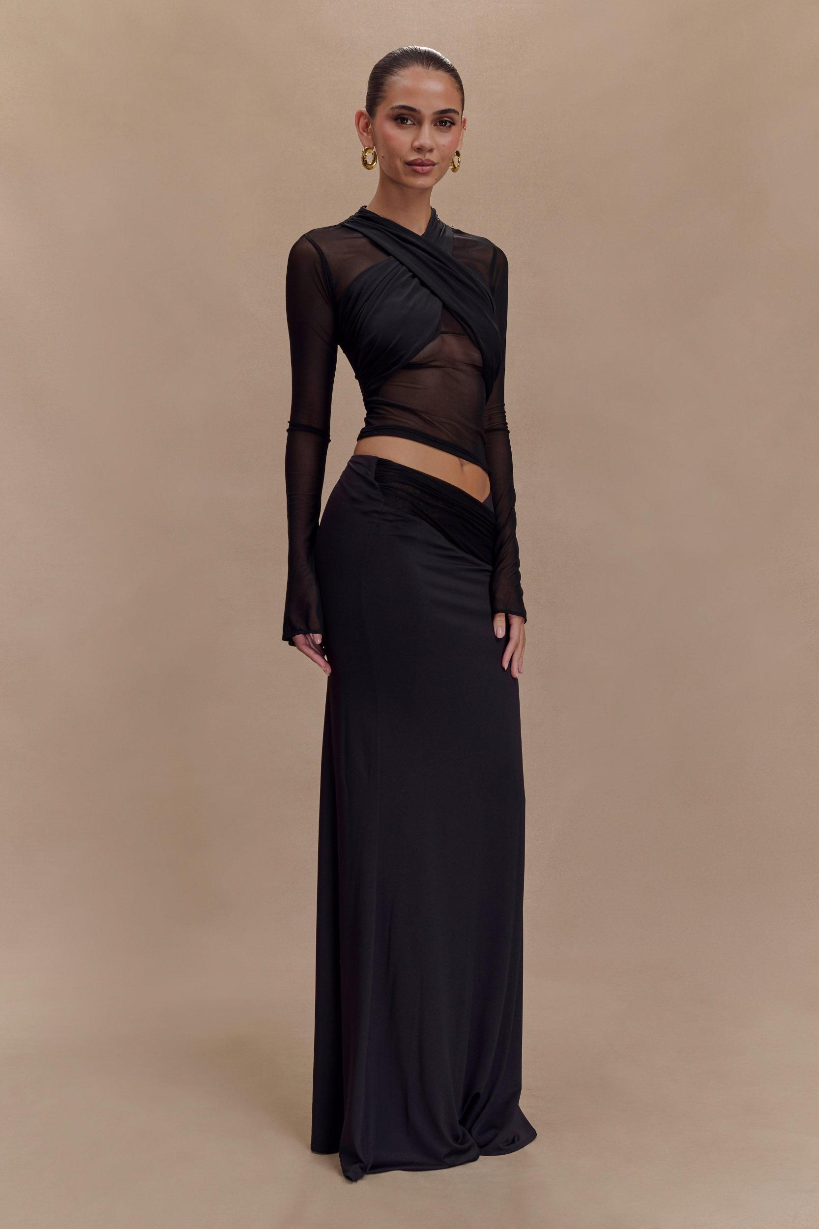 Tania Slinky And Mesh Long Sleeve Top - Black Product Image