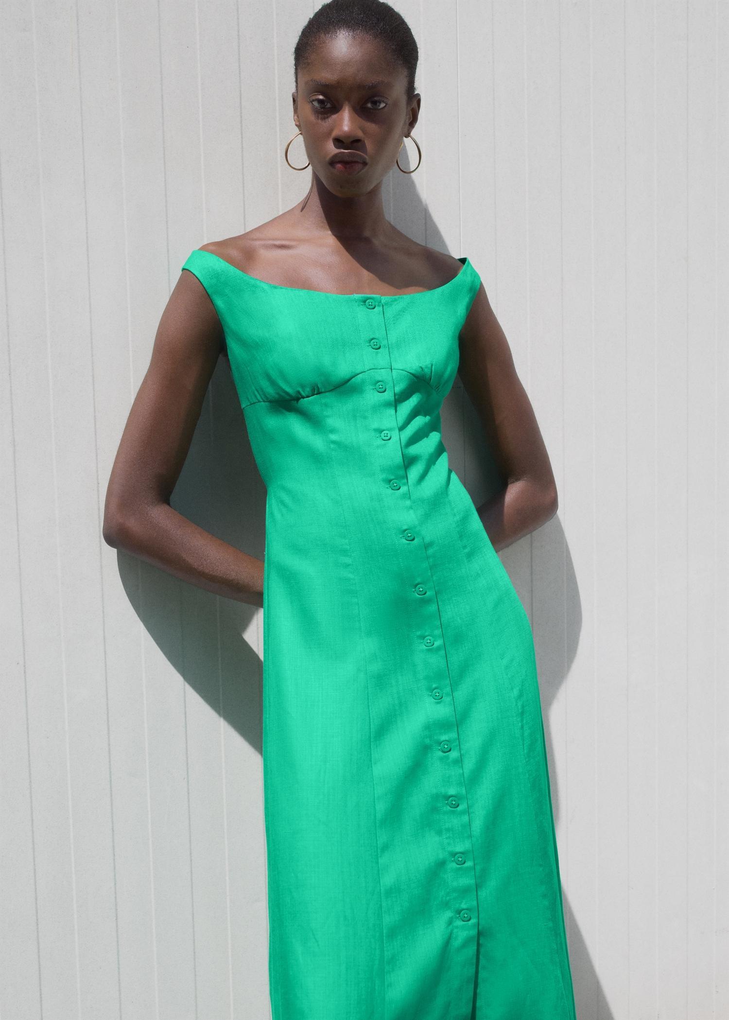 Linen-blend dress with buttons - Women | MANGO USA Product Image