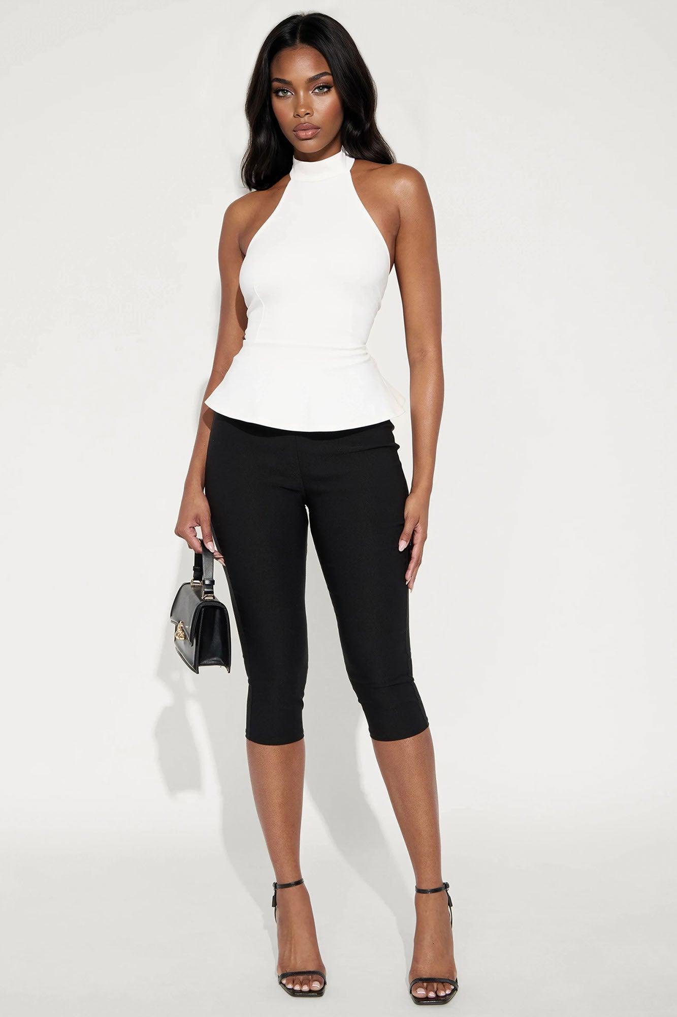 Fleur Ponte Peplum Halter Top - White Product Image