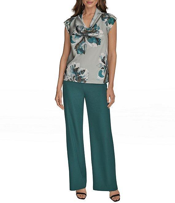 Donna Karan Floral Mix Media Cowl Neck Cap Sleeve Blouse Product Image