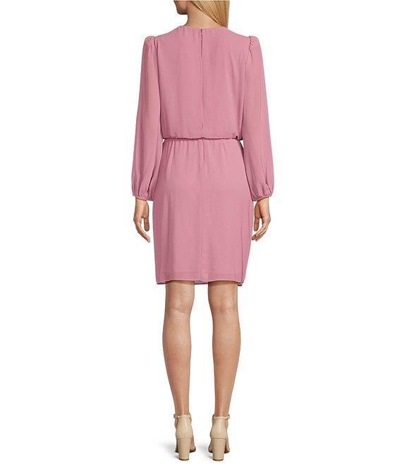 Jessica Howard Crew Neck Balloon Sleeve Spaghetti Tie Belt with Rhinestone Trim Souffle Chiffon Blouson Dress Product Image