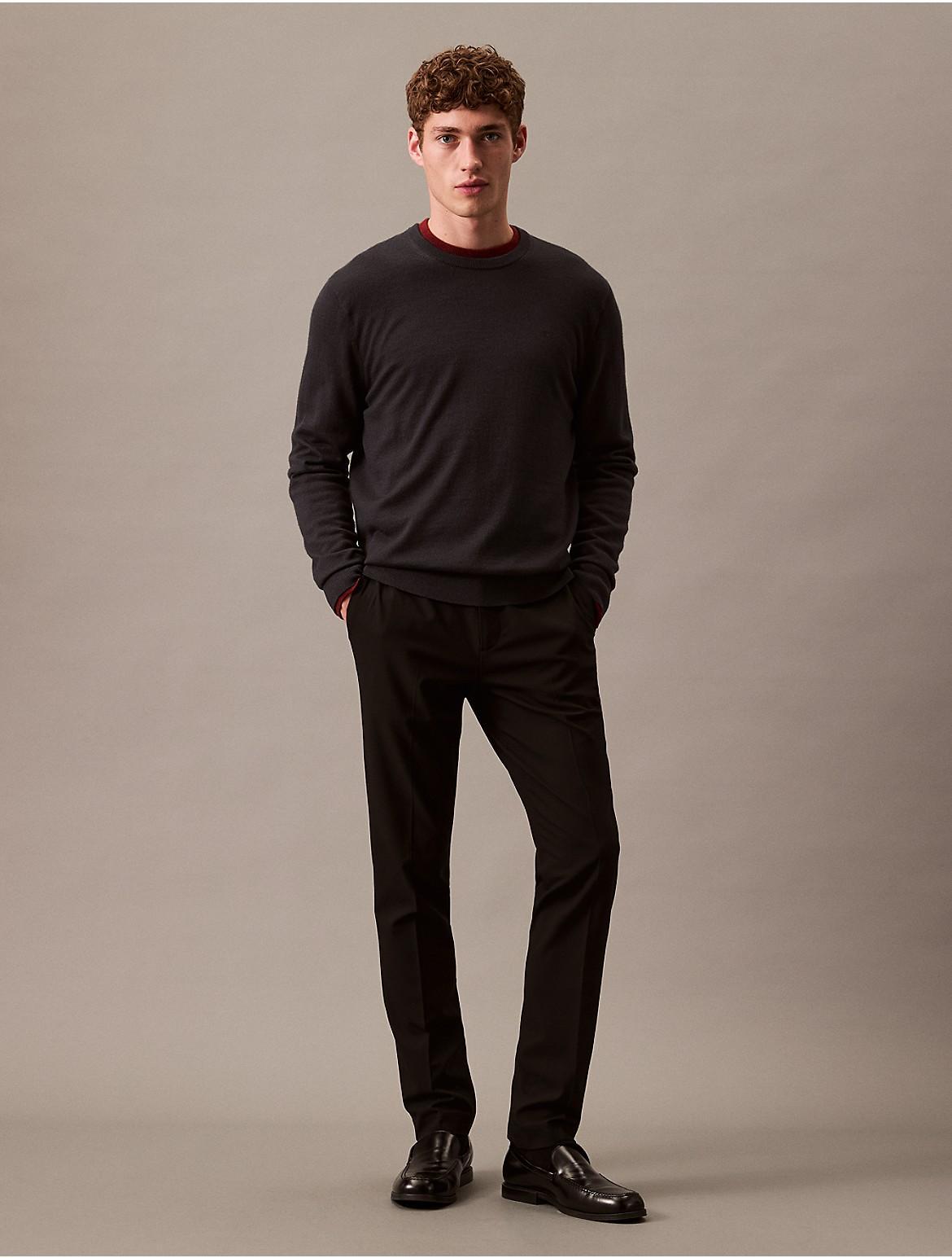 Calvin Klein Men's Extra Fine Merino Blend Crewneck Sweater - Black - S Product Image