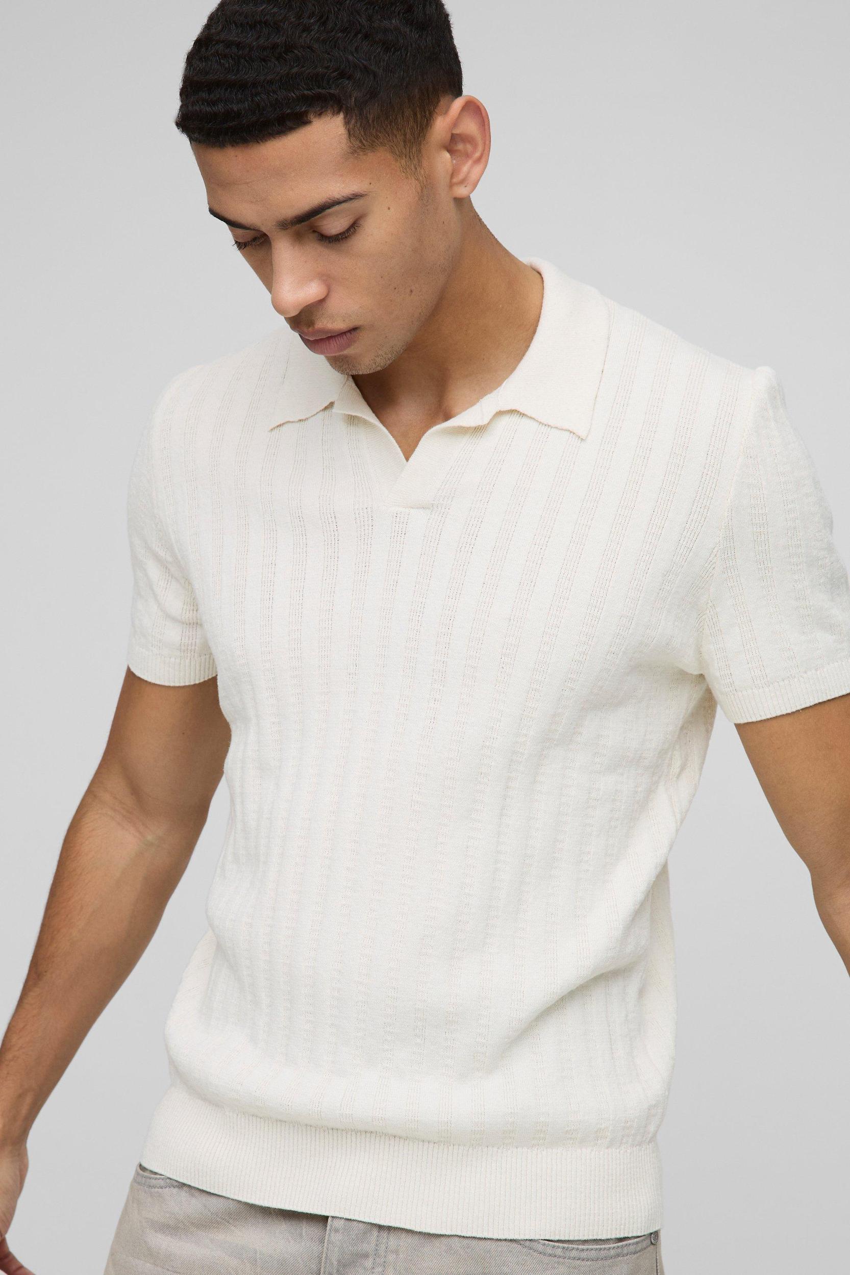 Regular Ribbed Panel Knitted Polo | boohooMAN USA Product Image
