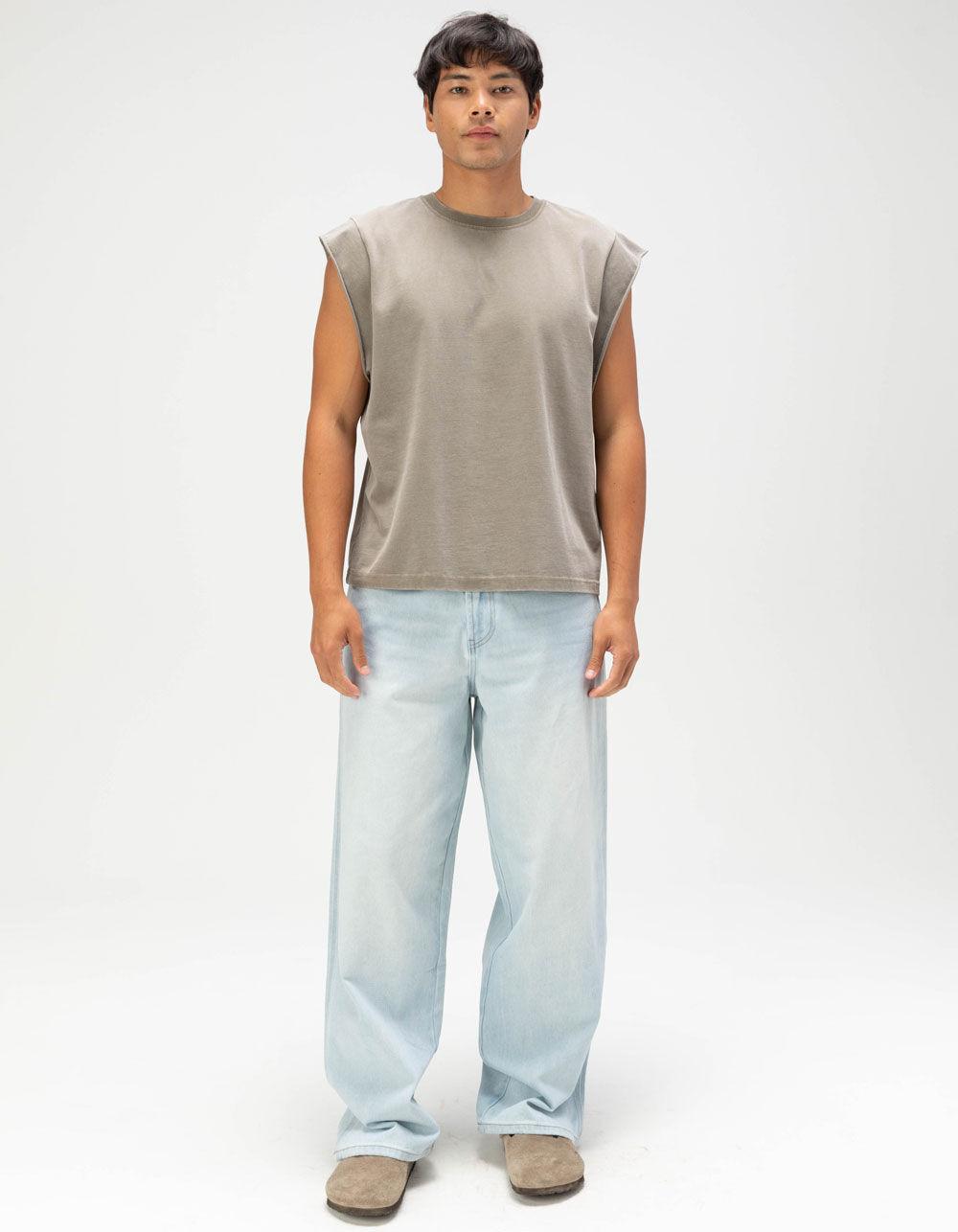 RSQ Mens Washed Cropped Muscle Tee - OLIVE Product Image