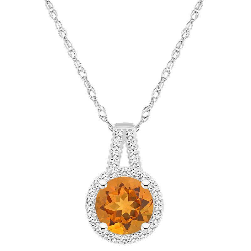 Celebration Gems Sterling Silver 7 mm Round Gemstone & 1/8 Carat T.W. Diamond Halo Pendant Necklace, Women's, Size: 18", Blue Topaz Product Image