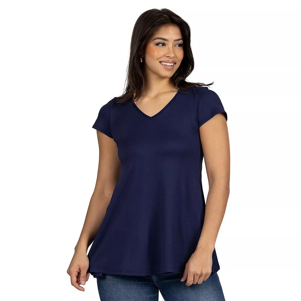Women's 24Seven Comfort Apparel Loose Fit V Neck Tunic Top, Size: Large, Blue Product Image