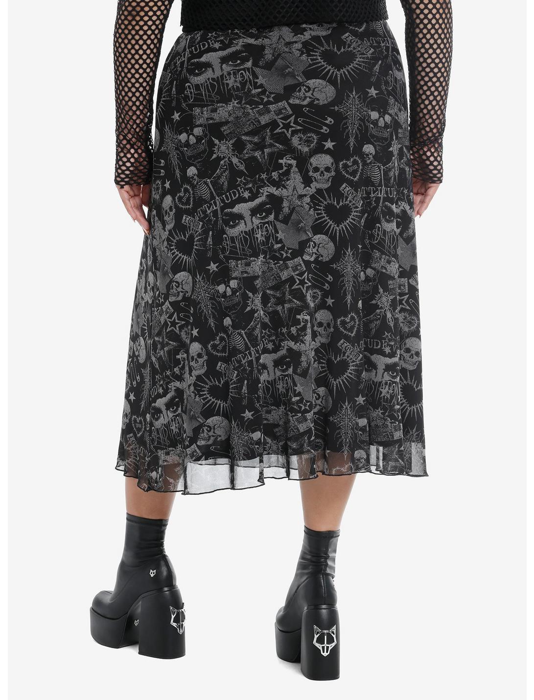 Skulls & Spiked Hearts Mesh Midi Skirt Plus Size Product Image