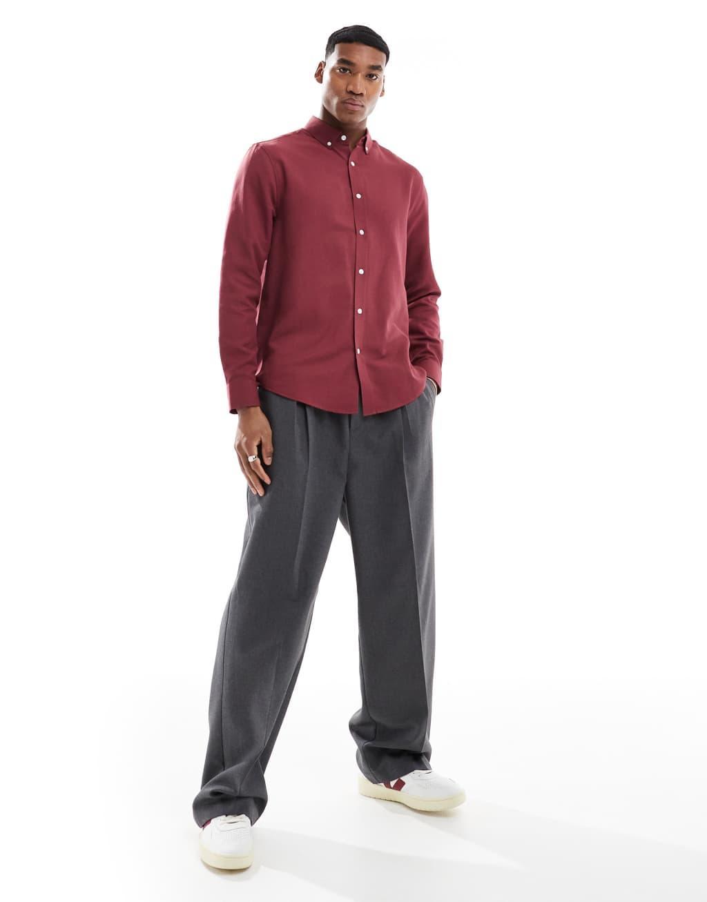 ASOS DESIGN oxford regular shirt in burgundy Product Image