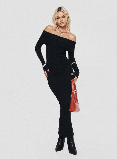 Phylis Off The Shoulder Maxi Dress Black Product Image