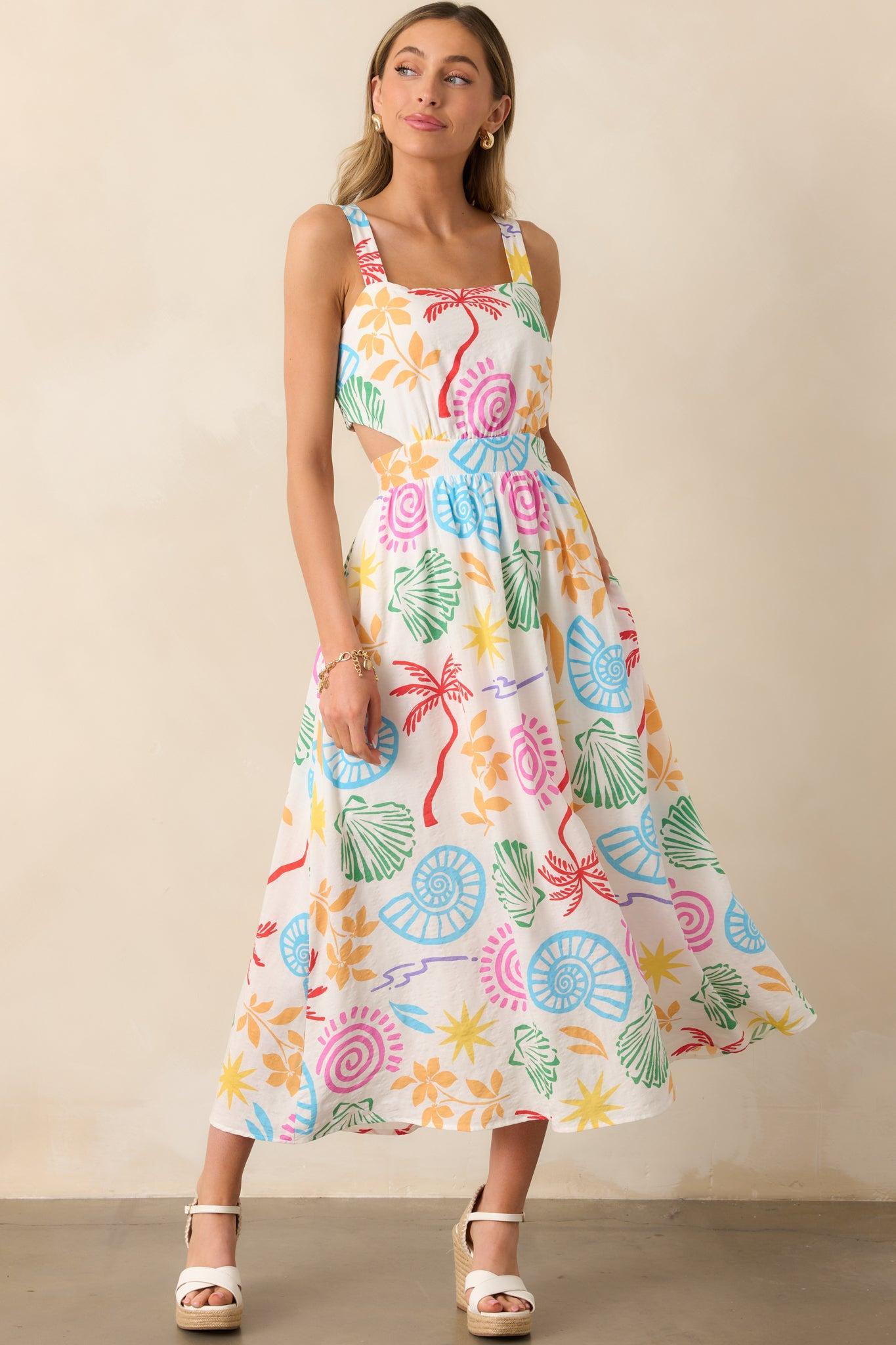 Calming Tides Ivory Multi Tropical Print Maxi Dress Product Image