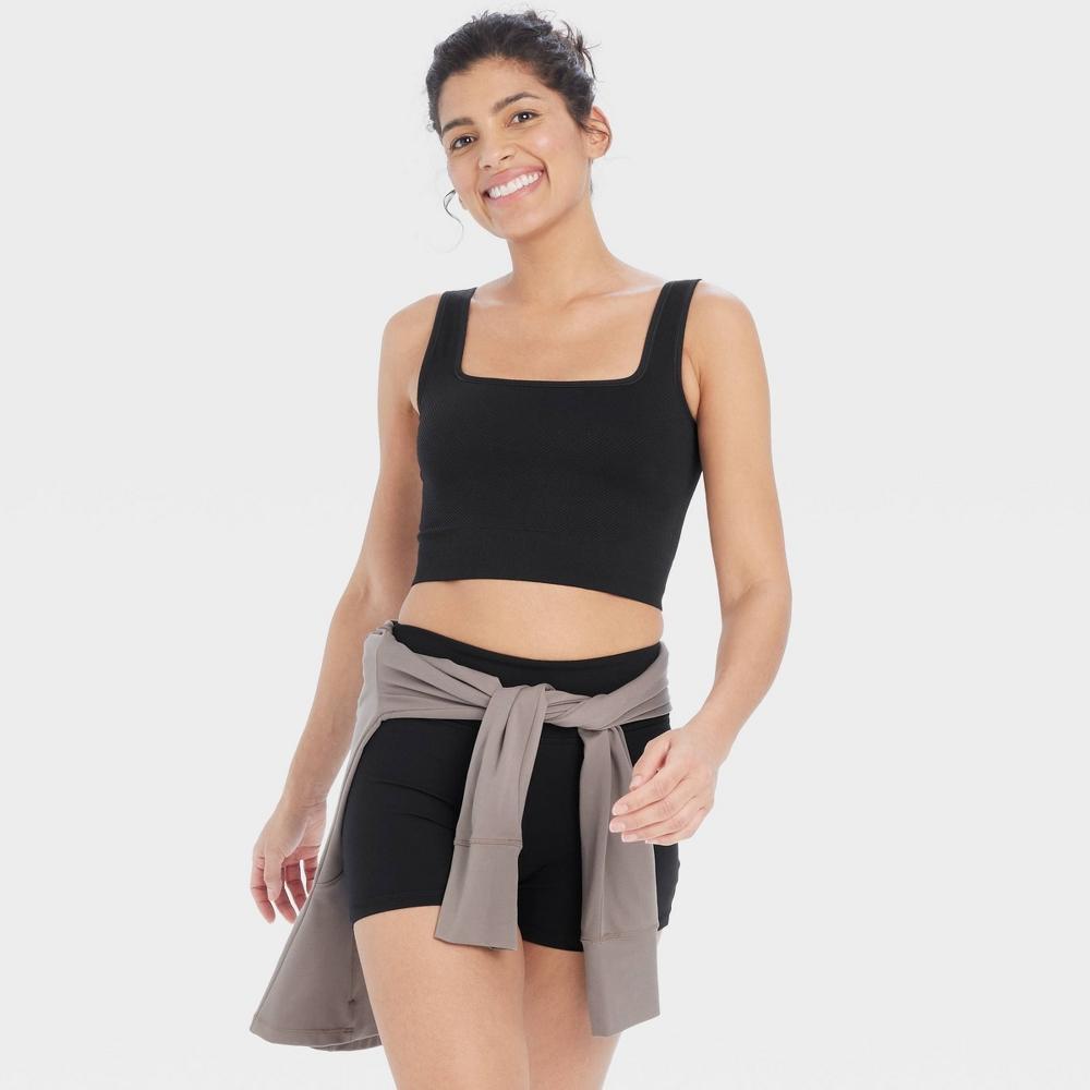 Womens Seamless Square Neck Cropped Tank Top - All In Motion Black 4X Product Image