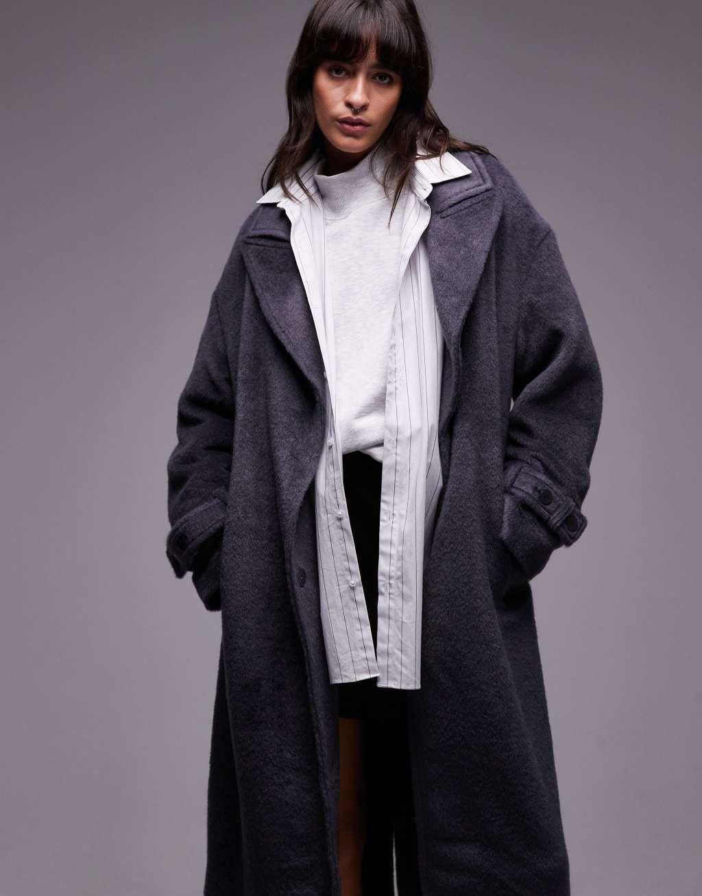 Topshop chuck on coat in dark gray Product Image