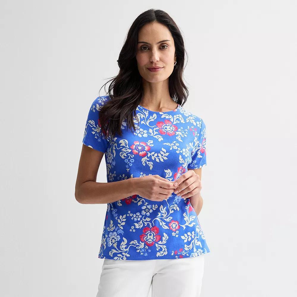 Women's Croft & Barrow® Essential Crewneck Tee, Size: XS, Blue Exploded Floral Product Image